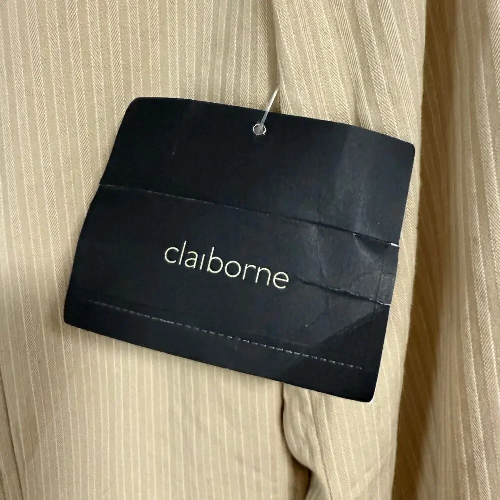 Claiborne Men's Tan Beige Cotton Two Buttons Sportscoat Blazer Jacket Size 44R